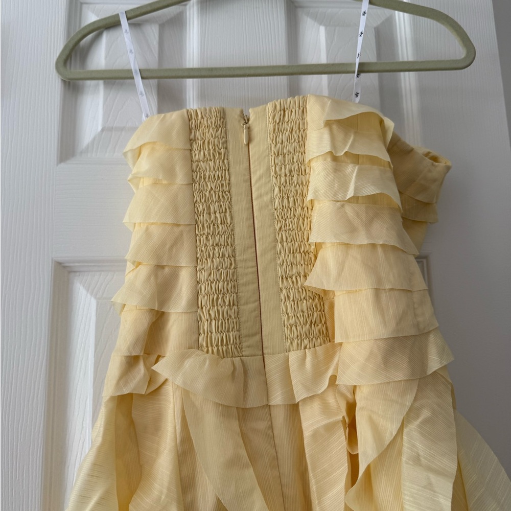 Aje Allaire Strapless Ruffled Shirred Faille Gown Butter Yellow NEW with tag - Picture 5 of 10